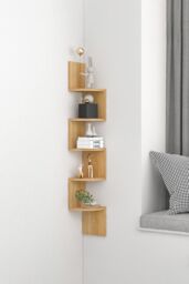 Living and Home 5 Tier Zigzag Corner Bookcase Floating Wall Shelf Bookshelf Storage Rack in Brown - thumbnail 7