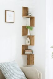Living and Home 5 Tier Zigzag Corner Bookcase Floating Wall Shelf Bookshelf Storage Rack in Brown - thumbnail 6