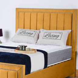UK Bed Furniture Fiona Gas Lift Storage Upholstered Bed with 48 Inch Headboard in Mustard - Size: King - thumbnail 2