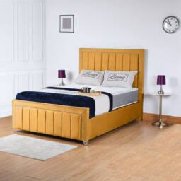 UK Bed Furniture Fiona Gas Lift Storage Upholstered Bed with 48 Inch Headboard in Mustard - Size: King - thumbnail 1