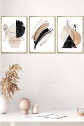 ARTZE Abstract Black Beige Watercolour Shapes Framed Wall Art - Medium in Metallic Gold - Size: W45 cm x H62 cm x D20mm - thumbnail 1