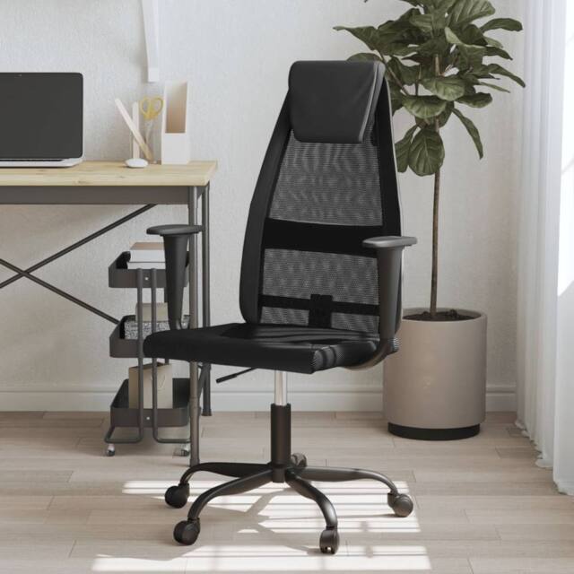 Berkfield Home Office Chair Black Mesh Fabric & Faux Leather - image 1