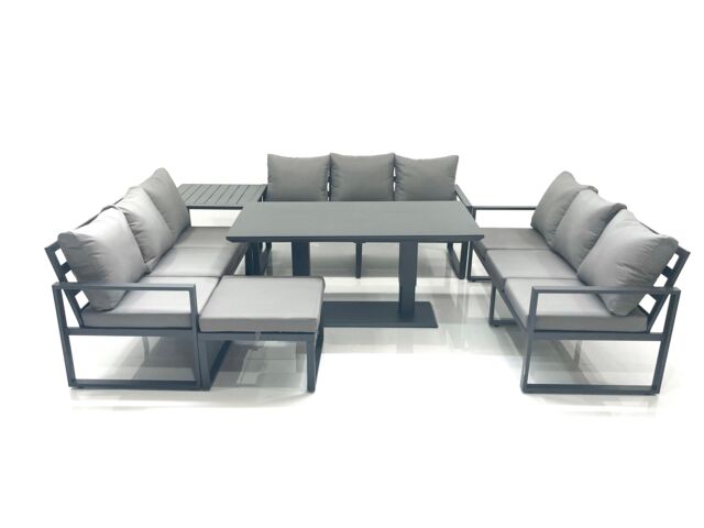 Fimous 10 Seater Garden Sofa Set Aluminium Furniture Rising Dining Tabe Set with Side Table Big Footstool Dark Grey - image 1