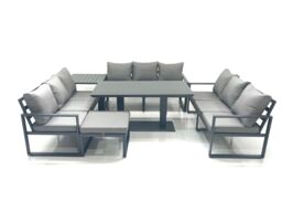 Fimous 10 Seater Garden Sofa Set Aluminium Furniture Rising Dining Tabe Set with Side Table Big Footstool Dark Grey - thumbnail 1