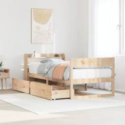 Berkfield Home Full Bed Frame without Mattress 75x190 cm Small Single Solid Wood Pine in Light Brown - thumbnail 2