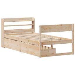 Berkfield Home Full Bed Frame without Mattress 75x190 cm Small Single Solid Wood Pine in Light Brown - thumbnail 1