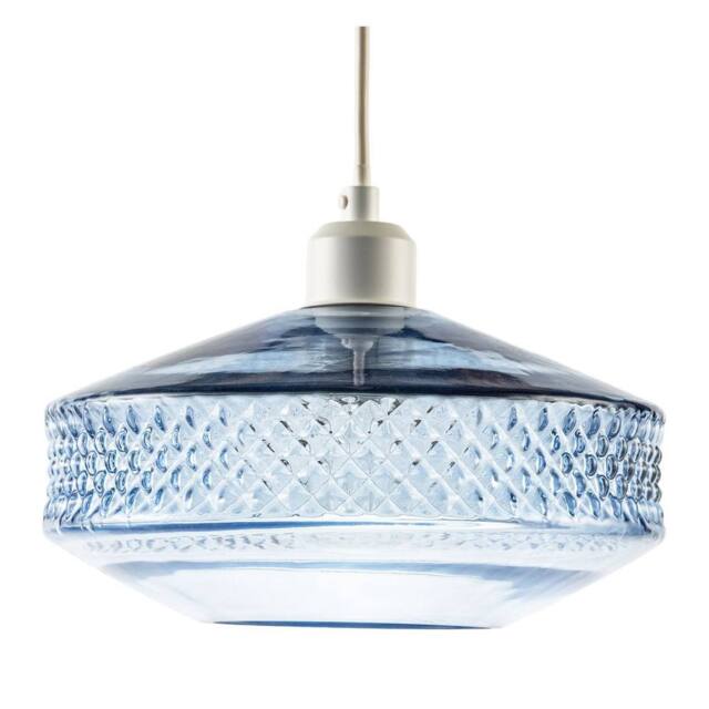 Happy Homewares Modern Glass Pendant Light Shade with Strip of 3D Shaped Diamonds in Blue - image 1