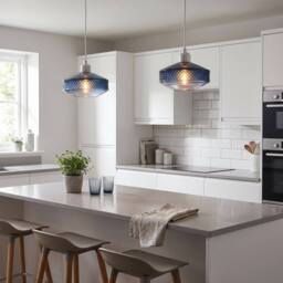 Happy Homewares Modern Glass Pendant Light Shade with Strip of 3D Shaped Diamonds in Blue - thumbnail 6