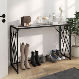HOMCOM Industrial Console Table Couch Tables with Metal Frame in Grey - thumbnail 1