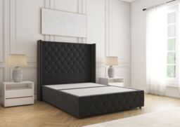 "BSSPOKE Ruby Divan Bed Plush Velvet 54"" Headboard & No Mattress No Drawers in Black - Size: King"