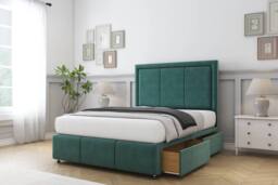 "Comfort Beds Savoy Plush Divan Base 4 Drawers - 54"" Headboard-Footboard in Emerald - Size: King" - thumbnail 1