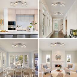 NIVOR 6 Light Crystal Flush Mount Ceiling Light E27 Chrome Chandelier in Metallic Silver - thumbnail 8