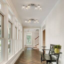 NIVOR 6 Light Crystal Flush Mount Ceiling Light E27 Chrome Chandelier in Metallic Silver - thumbnail 6