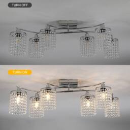 NIVOR 6 Light Crystal Flush Mount Ceiling Light E27 Chrome Chandelier in Metallic Silver - thumbnail 3