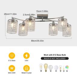 NIVOR 6 Light Crystal Flush Mount Ceiling Light E27 Chrome Chandelier in Metallic Silver - thumbnail 2