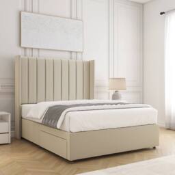 "BSSPOKE Hannah Divan Bed Set Plush Velvet 54""Headboard & Mattress No Drawers in Cream - Size: Single" - thumbnail 2