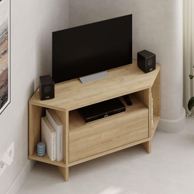 Decortie Viva' Modern Corner TV Unit for 34 Inches TVs in Natural - Size: 1 Pack - image 1