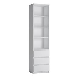 Furniture To Go Fribo Tall Narrow 3 Drawer Bookcase in White - thumbnail 1