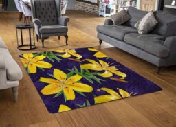 Benjamin Tate Design Yellow Lily Flowers Designer Rug in Natural - Size: Large - thumbnail 2