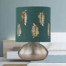 First Choice Lighting Set of 2 Jenson - Brushed Chrome Touch Table Lamps Green Fern Shade in Silver - thumbnail 5
