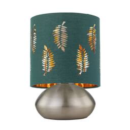 First Choice Lighting Set of 2 Jenson - Brushed Chrome Touch Table Lamps Green Fern Shade in Silver - thumbnail 3