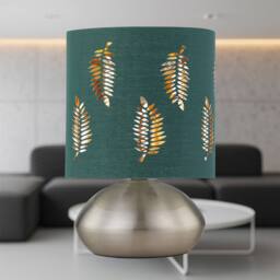 First Choice Lighting Set of 2 Jenson - Brushed Chrome Touch Table Lamps Green Fern Shade in Silver - thumbnail 4