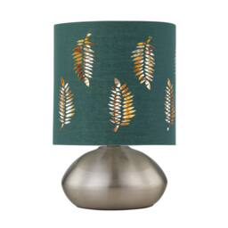 First Choice Lighting Set of 2 Jenson - Brushed Chrome Touch Table Lamps Green Fern Shade in Silver - thumbnail 2