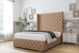 "Sloomy Arundel Dumfries Frame-Mattress - 50"" Upholstered Wingback Headboard in Light Brown - Size: Super King" - thumbnail 2