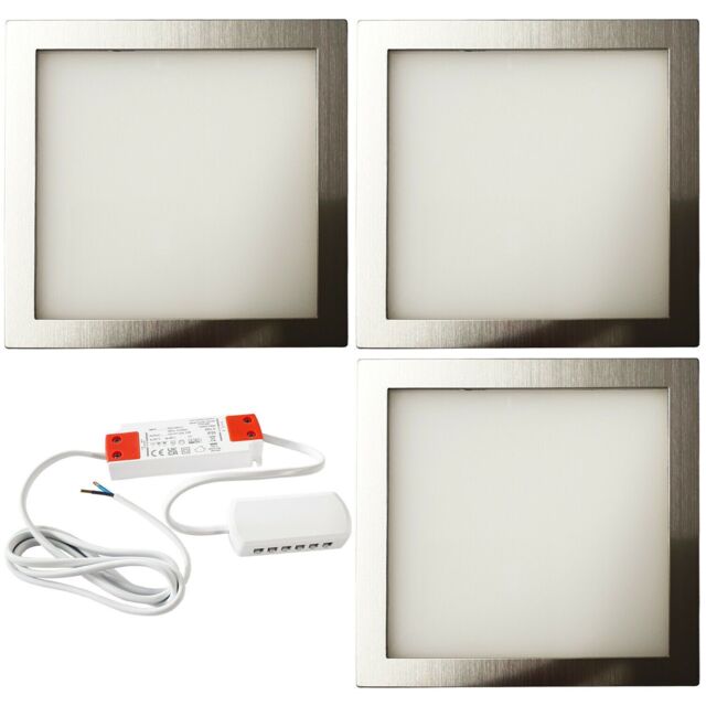 Loops 3x BRUSHED NICKEL Ultra-Slim Square Under Cabinet Kitchen Light & Driver Kit - Natural White LED in Metallics - image 1
