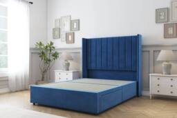 "Sloomy Falcon Plush Divan Base 2 Drawers Foot-End-54"" Wingback Headboard in Blue - Size: King" - thumbnail 1