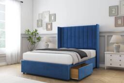 "Sloomy Falcon Plush Divan Base 2 Drawers Foot-End-54"" Wingback Headboard in Blue - Size: King" - thumbnail 4