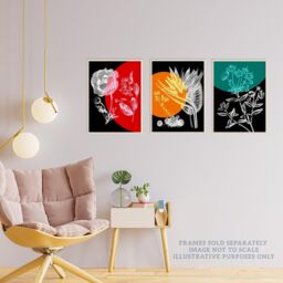 Wee Blue Coo Pack of 3 Colour Pop on Floral Black & White Plants Flower Botanical Invert Colour Unframed Wall Art Living Room Prints Set - thumbnail 3