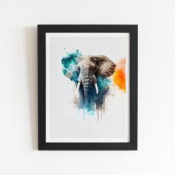 "Warren Reed - Designer Majestic Elephant Splashart Framed Art Print in Black - Size: W20"" x H30""" - thumbnail 1