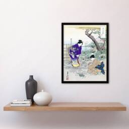 Artery8 Ogata Gekko Framed Wall Art Print Flower Arranging In The Garden in Purple - Size: A4 - thumbnail 2