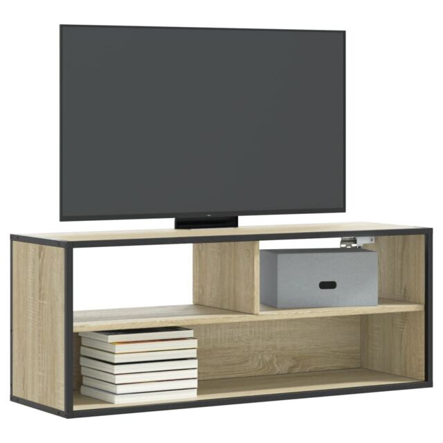 Berkfield Home TV Cabinet Sonoma Oak 100x31x39.5 cm Engineered Wood & Metal in Brown - image 1