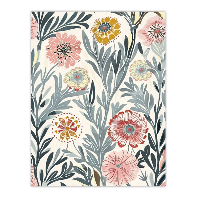 "Artery8 Carnation Flowers Artwork Bright Garden Floral Wall Art Print in Blue - Size: W24"" x H32""" - image 1