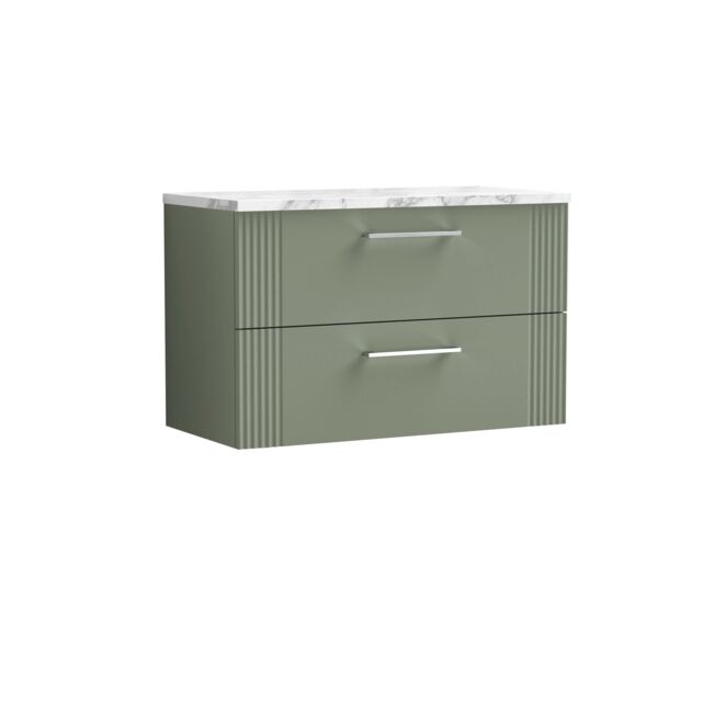 Balterley 2 Drawer Wall Hung Vanity Unit Marble Laminate Worktop, Green 800mm - image 1