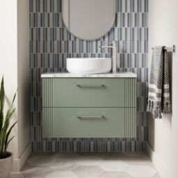 Balterley 2 Drawer Wall Hung Vanity Unit Marble Laminate Worktop, Green 800mm - thumbnail 8