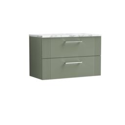 Balterley 2 Drawer Wall Hung Vanity Unit Marble Laminate Worktop, Green 800mm