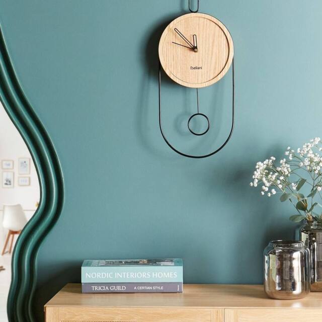 Wyld and Coco Pendulum Wall Clock Light Brown MDF and Metal 20x45 cm - image 1