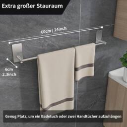 EONLION 60cm Adhesive No Drilling Towel Holder Rail Bar in Silver - Size: 180 cm width x 180 cm drop
