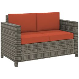 OUTSUNNY Rattan Wicker 2-seat Sofa Loveseat Padded Garden Furniture in Grey - thumbnail 2