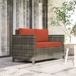 OUTSUNNY Rattan Wicker 2-seat Sofa Loveseat Padded Garden Furniture in Grey - thumbnail 1