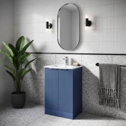 Balterley Tixall Fluted 2 Door Vanity Basin Unit, Satin Blue, 500mm in Blue - thumbnail 4