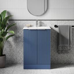 Balterley Tixall Fluted 2 Door Vanity Basin Unit, Satin Blue, 500mm in Blue - thumbnail 6