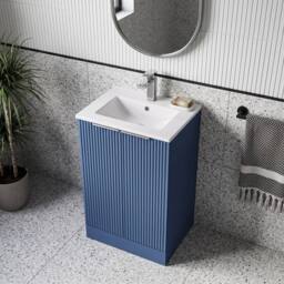 Balterley Tixall Fluted 2 Door Vanity Basin Unit, Satin Blue, 500mm in Blue - thumbnail 3