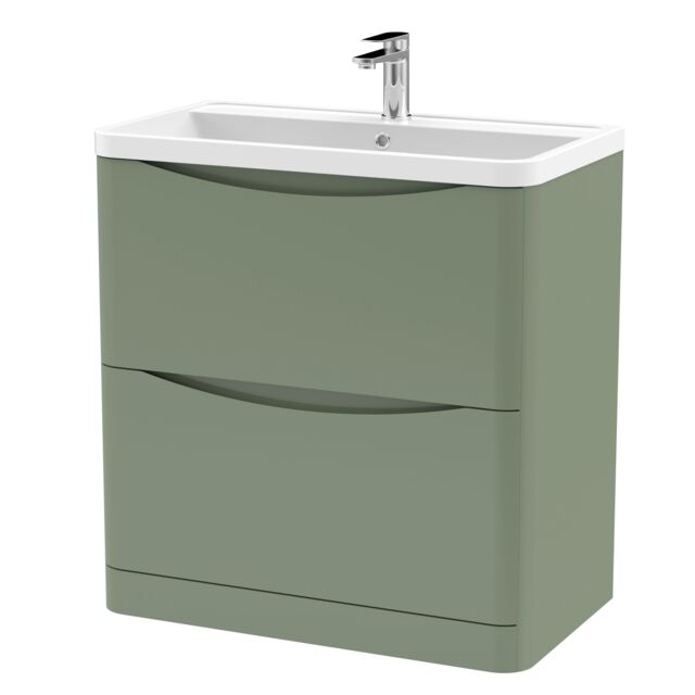 Balterley Floor Standing 2 Drawer Bathroom Vanity Unit & Basin, Green, 755mm in Green - image 1