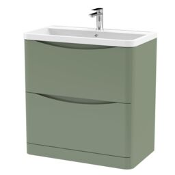 Balterley Floor Standing 2 Drawer Bathroom Vanity Unit & Basin, Green, 755mm in Green