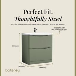 Balterley Floor Standing 2 Drawer Bathroom Vanity Unit & Basin, Green, 755mm in Green - thumbnail 5
