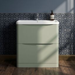 Balterley Floor Standing 2 Drawer Bathroom Vanity Unit & Basin, Green, 755mm in Green - thumbnail 9